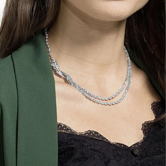 Swarovski 5493404 Nice feather crystal necklace jewelry elegant fashion silver
